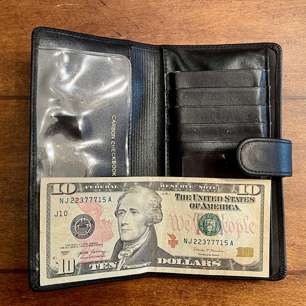 Vintage 90s Black Geniune Soft Leather Wallet Designed for Checkbook & Cards C21 - Picture 3 of 9